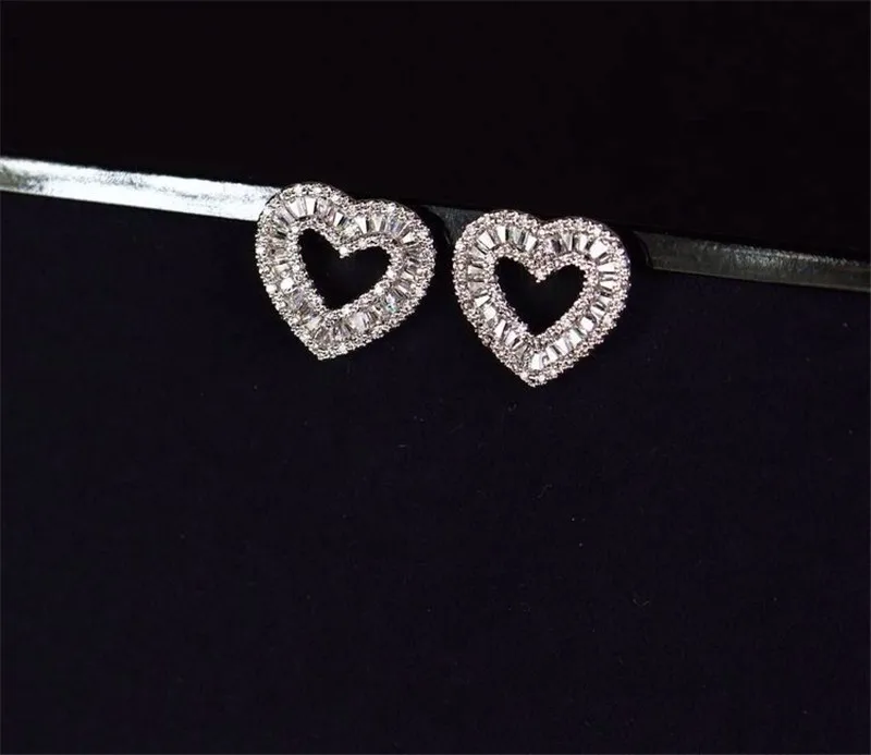 Heart shape Lab Diamond Stud Earring Real 925 sterling silver Engagement Wedding Earrings for Women Bridal Charm Party Jewelry