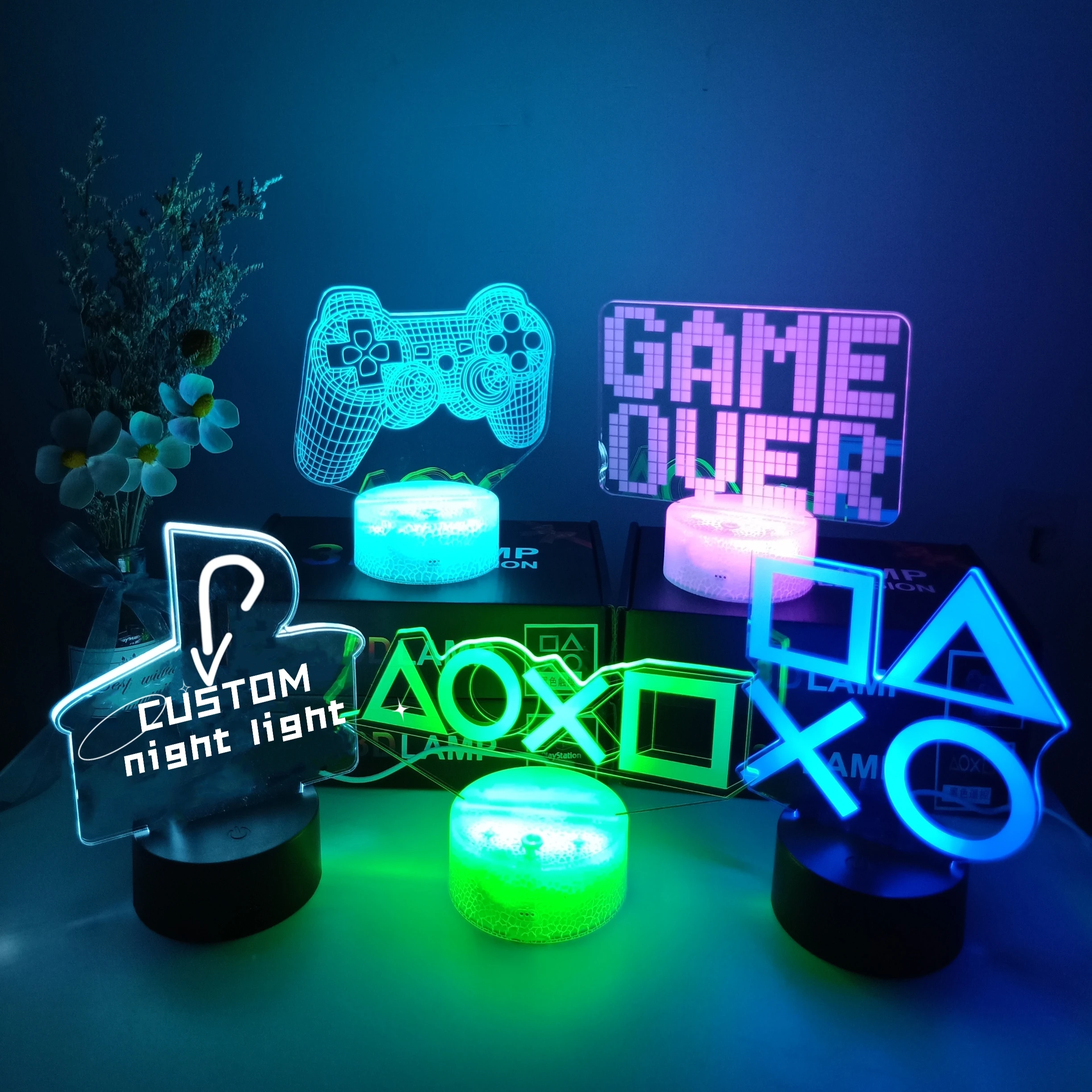 NEW 3D Night Lamp Gaming Room Desk Setup Lighting Decor on The Table Game Console Icon Logo Bedside Light Christmas Gift