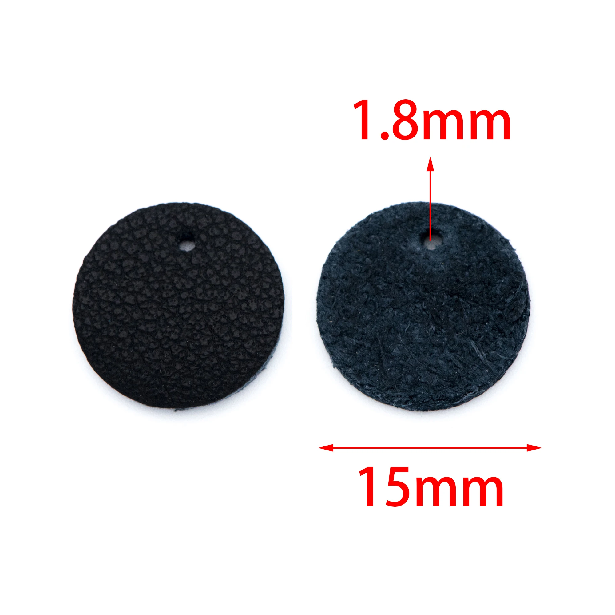 10pcs Genuine Leather Round Charms 15mm, Flat Coin Disc Geometric Pendants, DIY Components for Earrings, Black (FB-062-6)