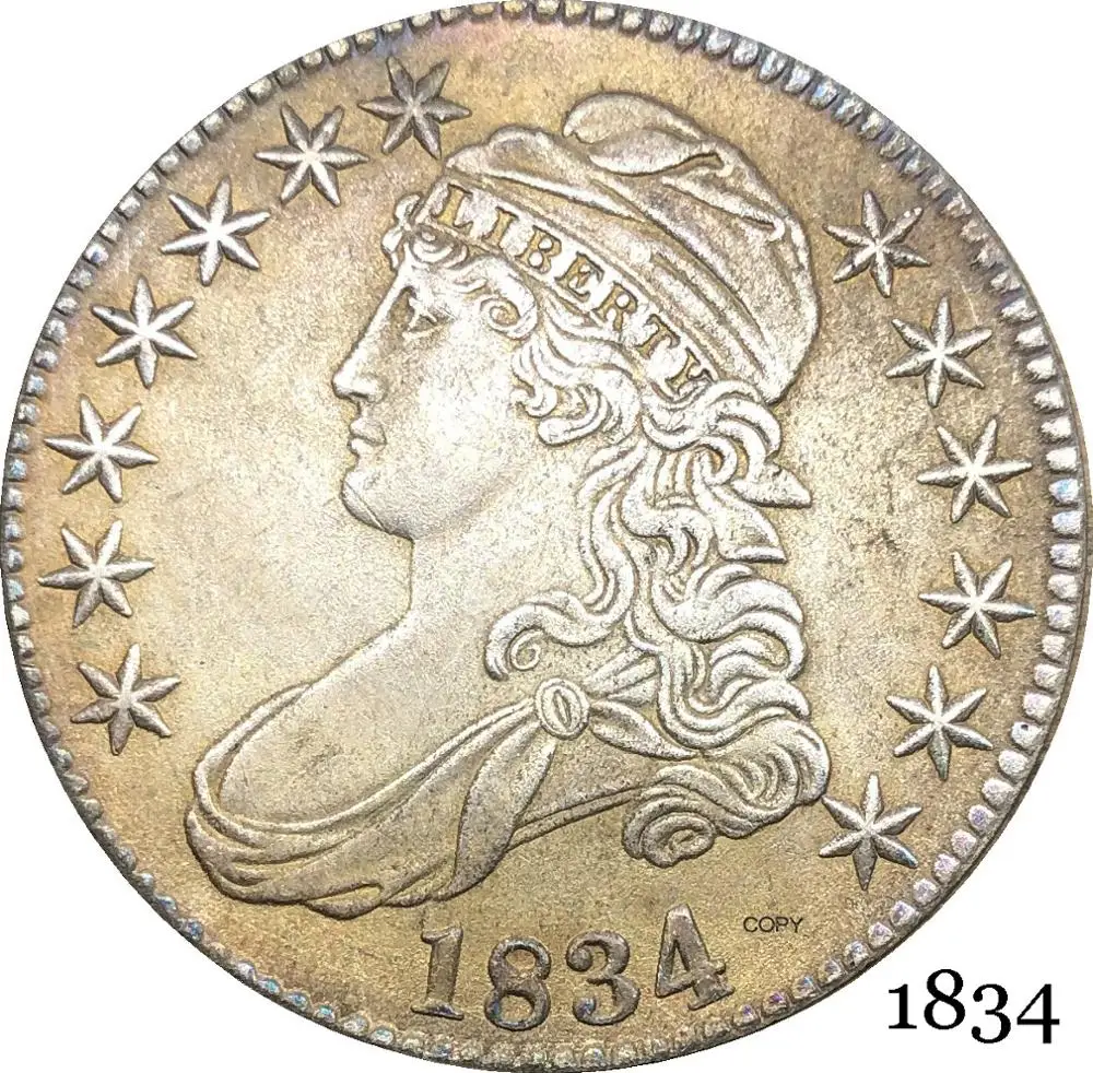 United States Of America Liberty Eagle 1834 50 Cents ½ Dollar Capped Bust Half Dollar Cupronickel Silver Plated Copy Coin