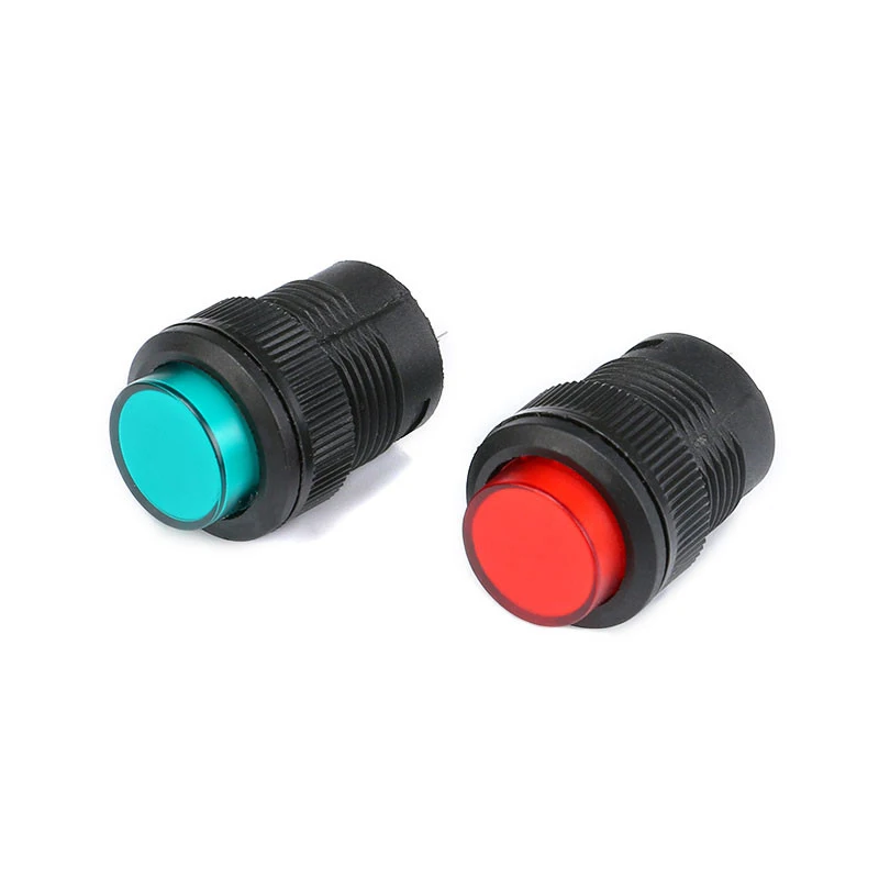 5pcs R16-503 push button switch with light, jog reset, self-locking switch, round red and green 4 feet 2 feet 16MM