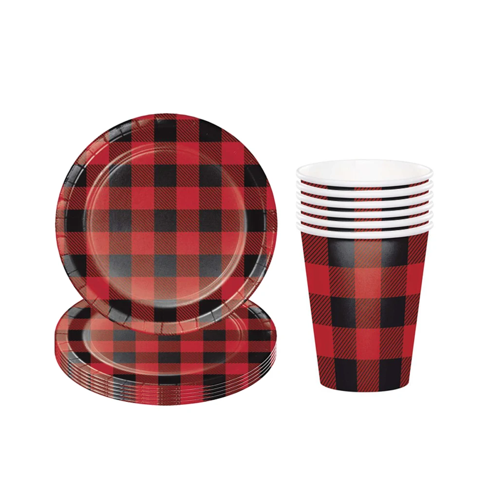 

Buffalo Plaid Party Set Lumberjack Baby Shower Disposable Tableware Lumberjack First Birthday Plates Cups Party Supplies