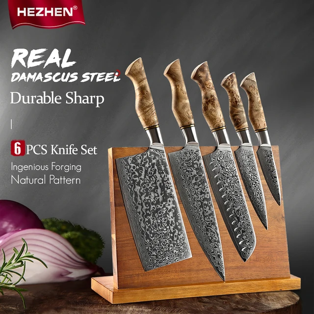HEZHEN seria mistrzowska 5-6 sztuk zestaw noży uchwyt magnetyczny Damascus Super Steel profesjonalne narzędzie kuchenne ostry nóż szefa kuchni