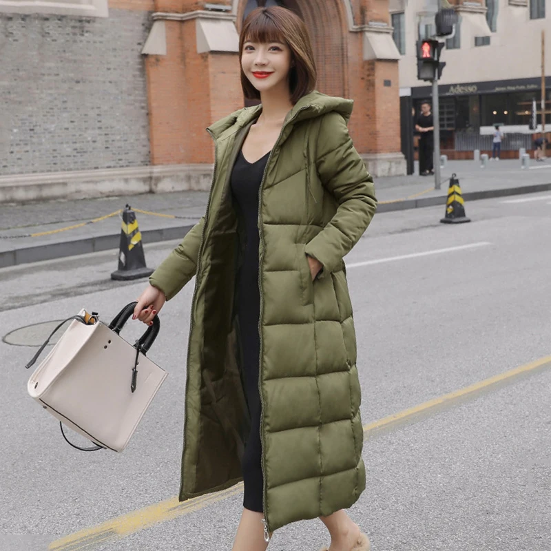 

Women's Winter X-long Jacket Slim Hooded Woman Parkas Plus Size Stand Collar Solid Thick Cotton Padded Casual Puffer Coat Ladies