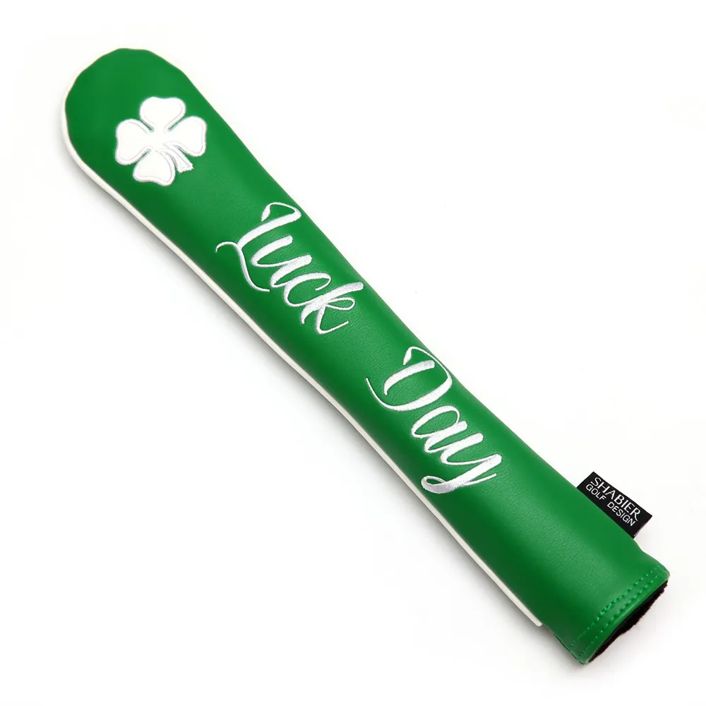 Premium PU Leather Green Four-leaf Clover Luck Day Golf Alignment Stick Cover Case Holder