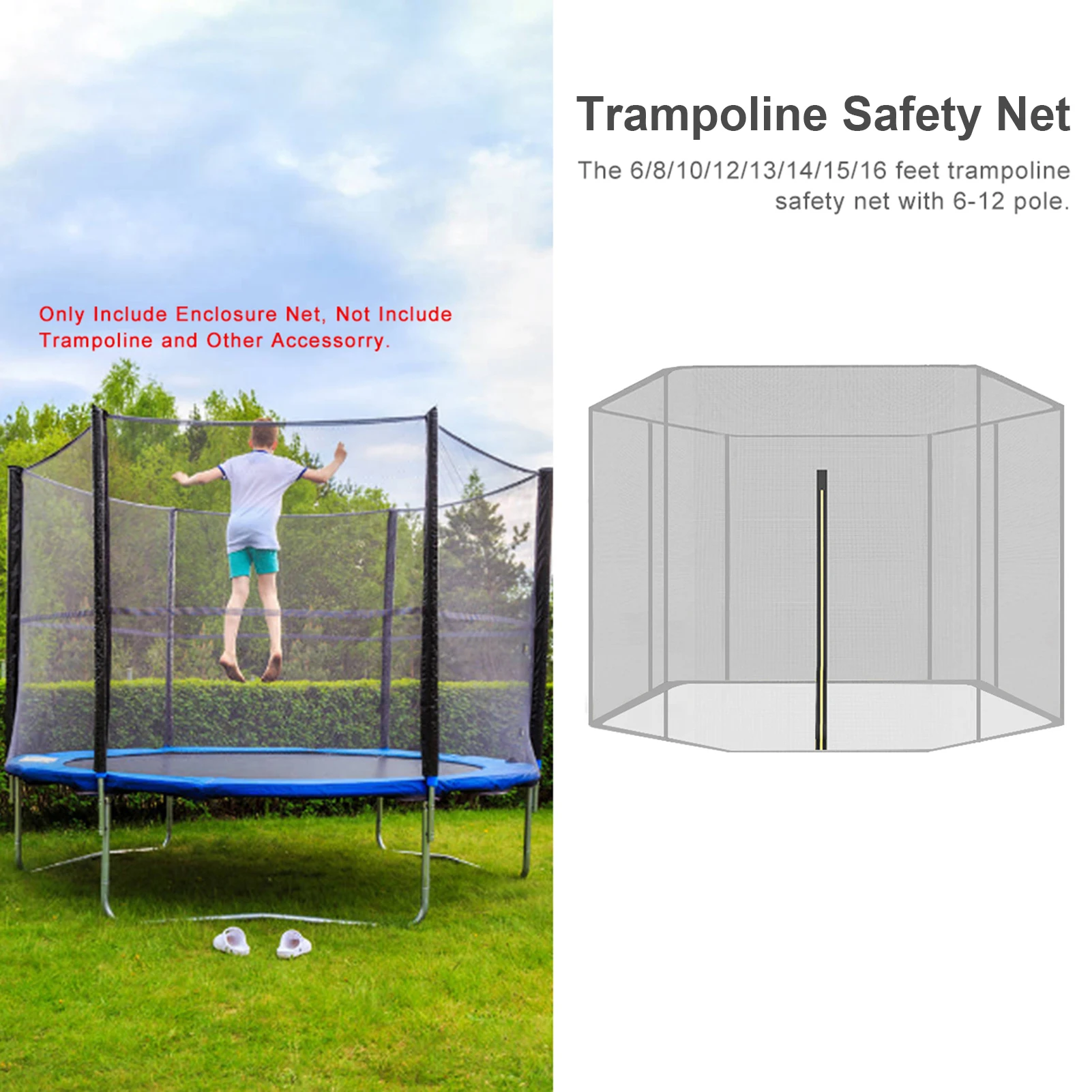 10/12/13/14/15/16 feet Trampoline Protective Net 170cm High Anti-fall Nylon Trampoline Jumping Pad Safety Net Protection Guard