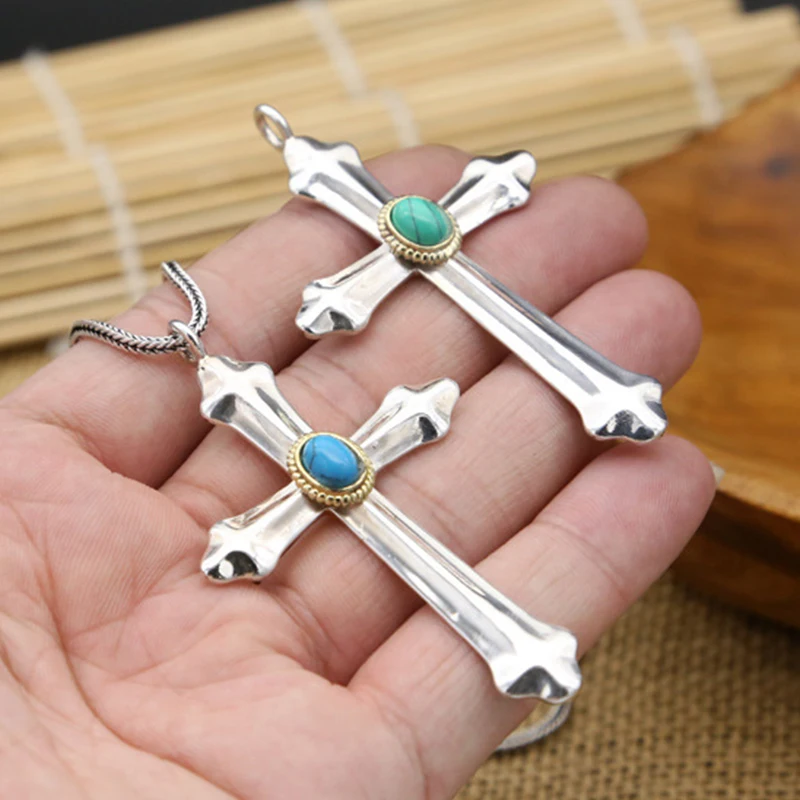 Silver Necklace Goro Takahashi Cross Jewelry Indian Free Shipping Vintage Unisex Blue Turquoise 925 Fine Accessories