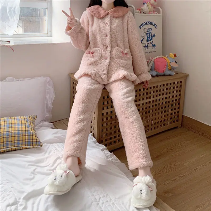 Pajama Sets Women All-match Leisure Popular Daily Winter Hot Selling Sweet Girls Homewear Korean Version Preppy Style Classic