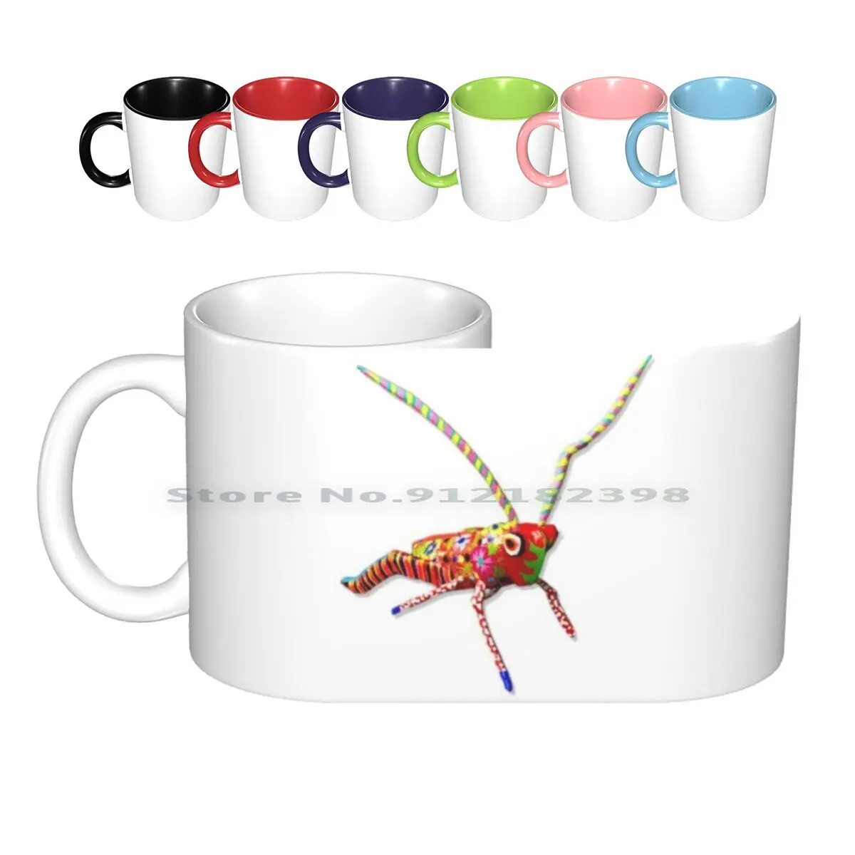 Grasshopper Alebrije Cosmic Bug Ceramic Mugs Coffee Cups Milk Tea Mug Beauty Fun Bug Grasshopper People Alebrije Creative