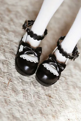 BJD doll shoes suitable for fashion rural lace bowknot 1/31/4 size dress shoes buckles round head black brown and white color