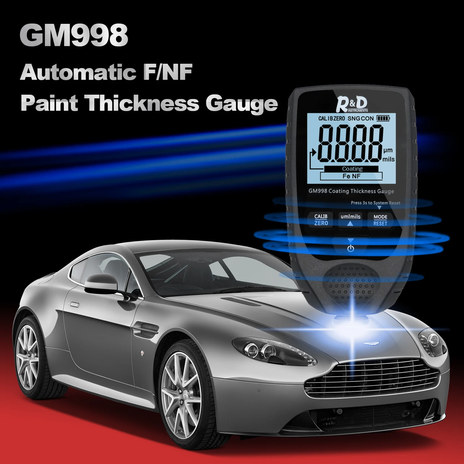 ใหม่ Full สีดำ GM998รถเครื่องเคลือบสี Electroplate โลหะเคลือบความหนา Tester Meter 0-1500um Fe & NFe Probe