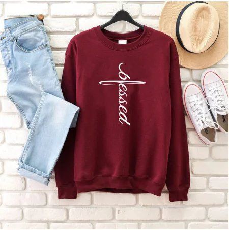 

Blessed Spring Harajuku Sweatshirt Casual Graphic Grunge Blessed Thanksving Christian Hoodies Cotton Slogan Bible Jumper