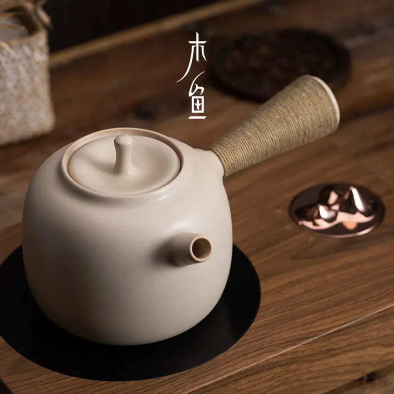 

Japanese white clay rough pottery side pot small size ceramic water kungfu tea pot electric furnace teapot charcoal furnace