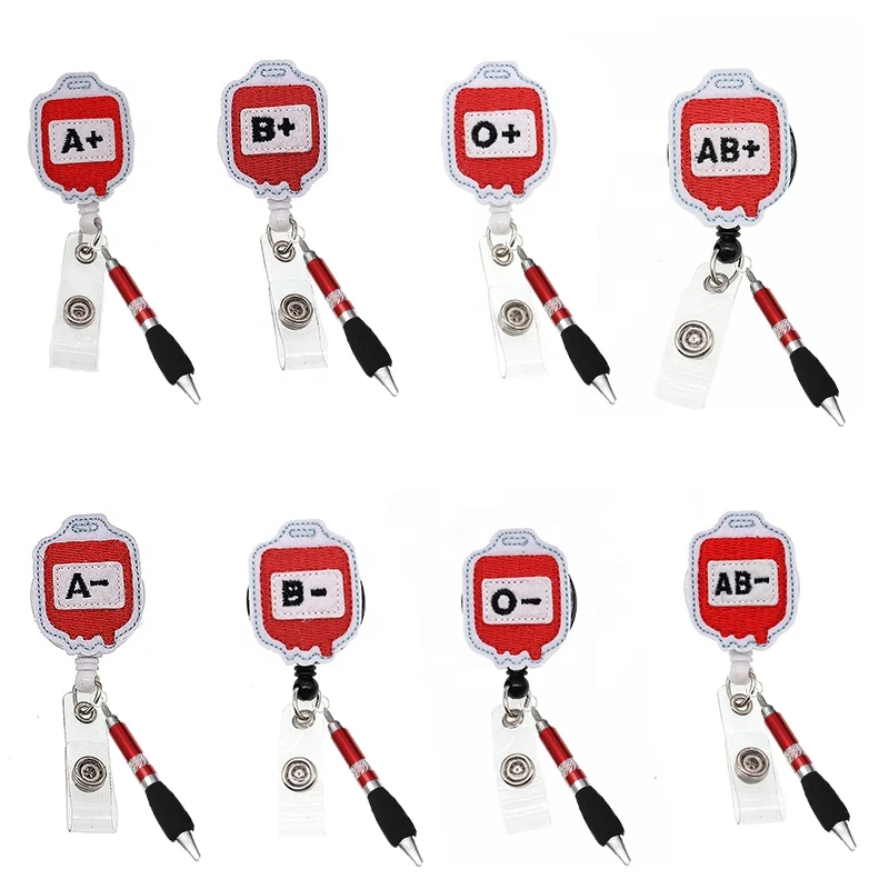 

Medical Blood Type Shape Nurse Felt ID Retractable Pen Badge Holder Reel For Doctor Nurse Accessories