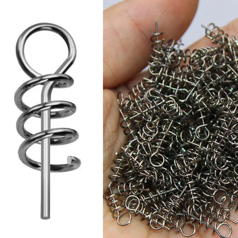 50 or 100pcs/Lot Spring Lock Pin Crank Hook Fishing Connector Stainless Steel Swivels & Snap Soft Bait Fishing Accessories Pesca