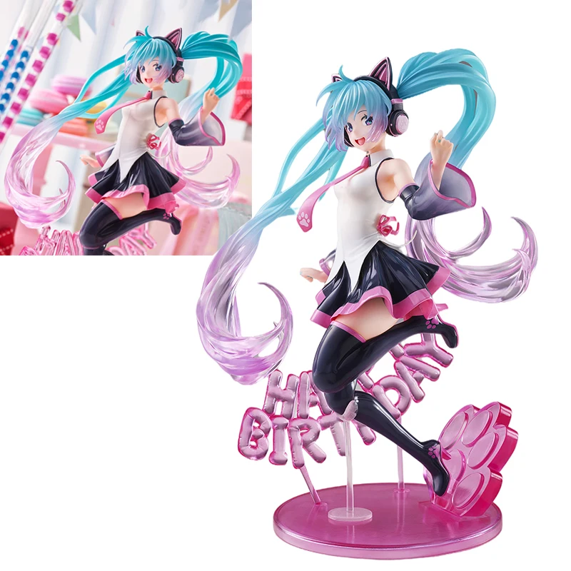 TAITO Anime Figure Hatsune MIKU Birthday 2021 Vocaloid Happy Cat Ears Artist 2021 23cm PVC Collectile Model Action Toys Gifts