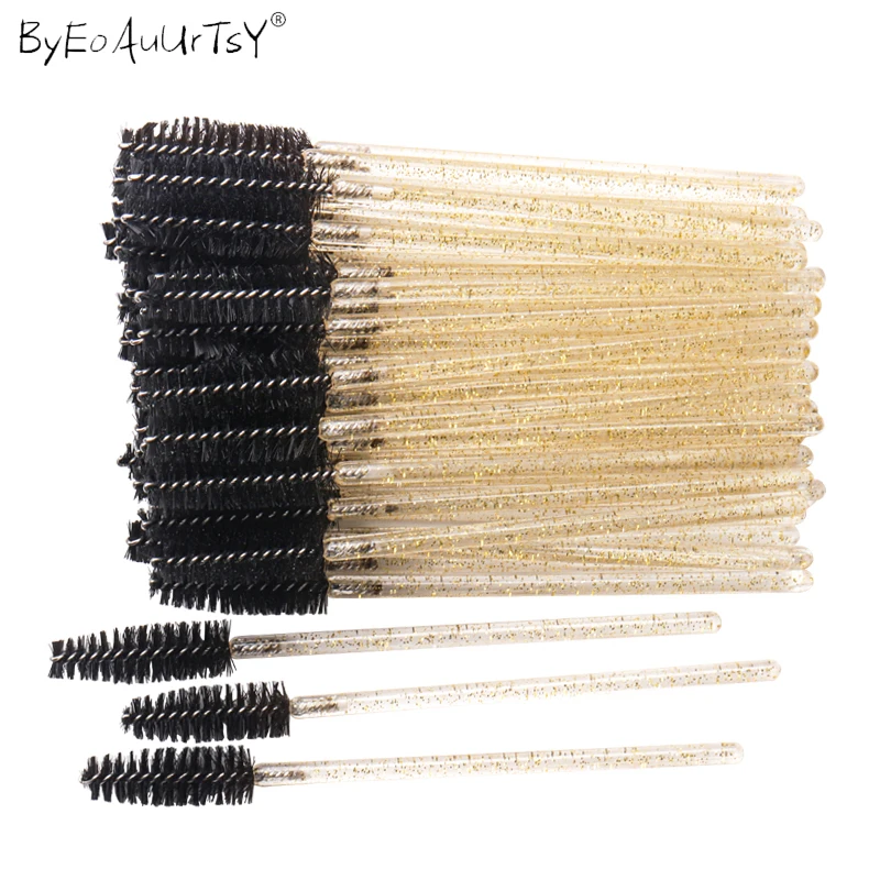 50pcs Shiny Disposable Eyelash Brush Applicator Wands Curler Mascara Eyebrow Makeup Tools Spoolers Comb Wands Spoolies Brushes