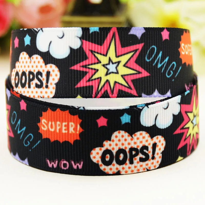 22mm 25mm 38mm 75mm Explosive Cloud Cartoon pattern printed Grosgrain Ribbon party decoration 10 Yards X-04126