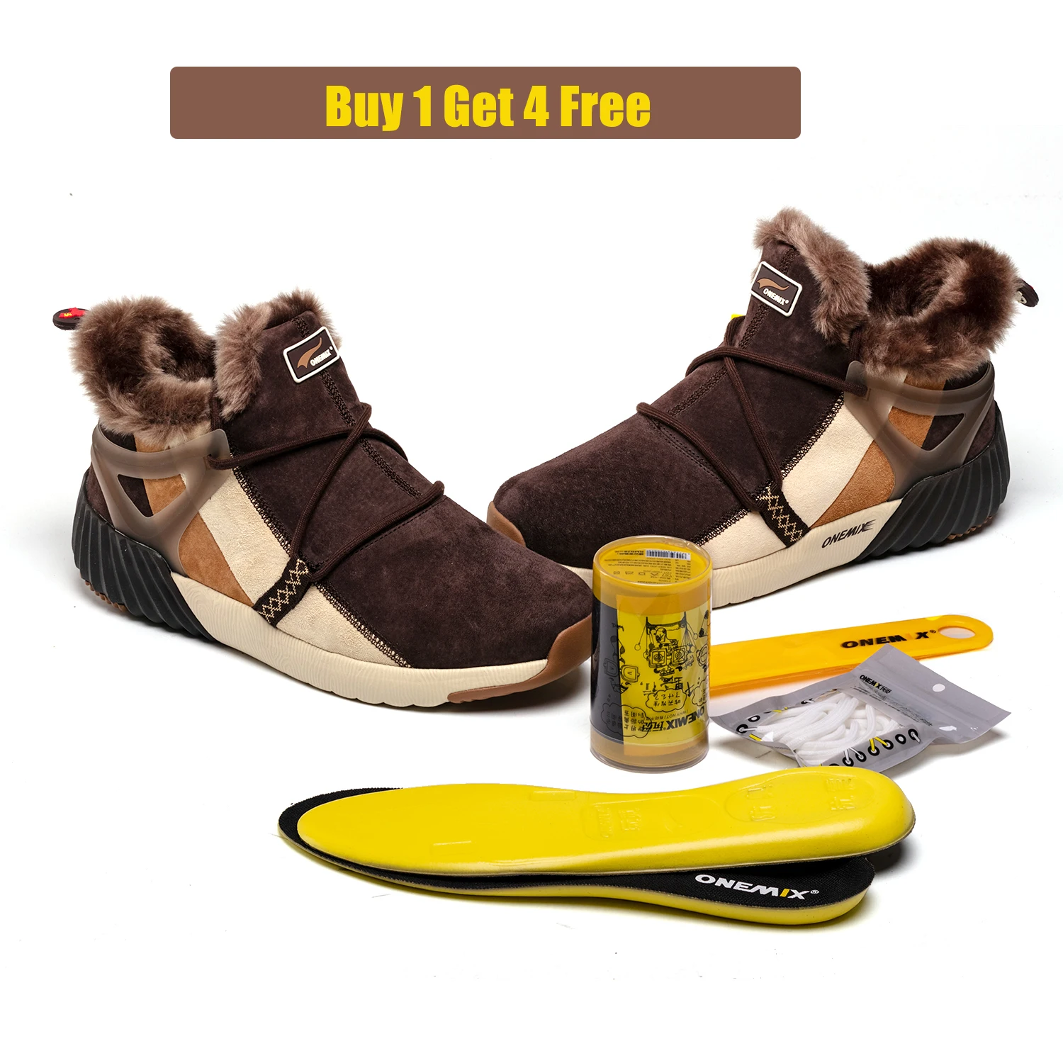 ONEMIX Winter Snow Boots For Men Vintage Casual Warm Fur Waterproof Ankle Boots Men Sneakers Outdoor Walking Hiking Shoes