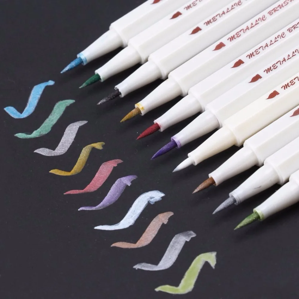 10 Colors STA Metallic Brush Pen Set DIY Scrapbooking Crafts Soft Tip Drawing on Ceramic Card Glass Marker Brushpen Art Markers