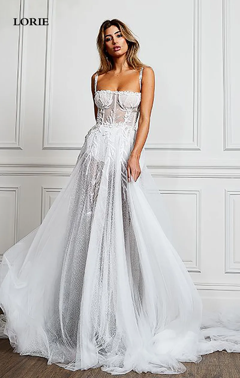 LORIE Sexy Spaghetti Straps A Line Wedding Dress 2020 Vestidos de novia Lace Bridal Gown Elegant Backless Wedding Gowns