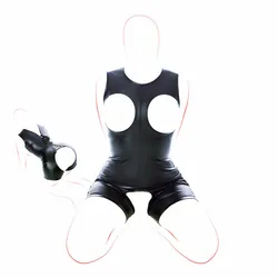 Adults Erotic Flirting Black Leather Costumes with Open Bra and Open Crotch for Women Fetish Cosplay Bdsm Bondage Sex Strap