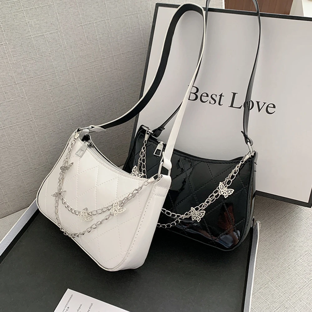 

Fashion Women Pu Leather Small Shoulder Underarm Bag Ladies Vintage Butterfly Chain Pure Color Zipper Mini Purse Handbag