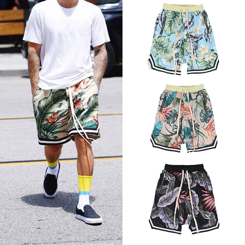 

Bieber Hawaiian Beach Short Hip Hop Baggy Short Joggers Men Streetwear Loose Casual Floral Printed Knee Length Male Clothing