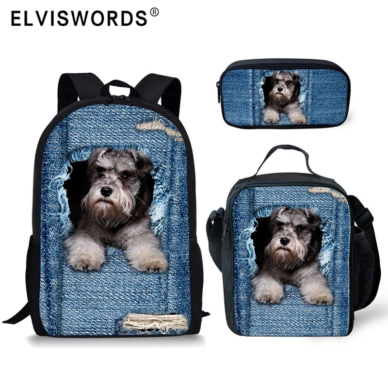 

ELVISWORDS Cool pet Print School Bags 3Pcs/Set Travel Rucksack For Teenager Boys Girls School Backpack Children Mochilas Escolar