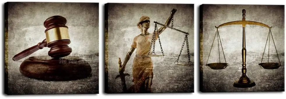 Law Canvas Wall Art Firm Scale Justice Hammer Painted Engraving On Canvas