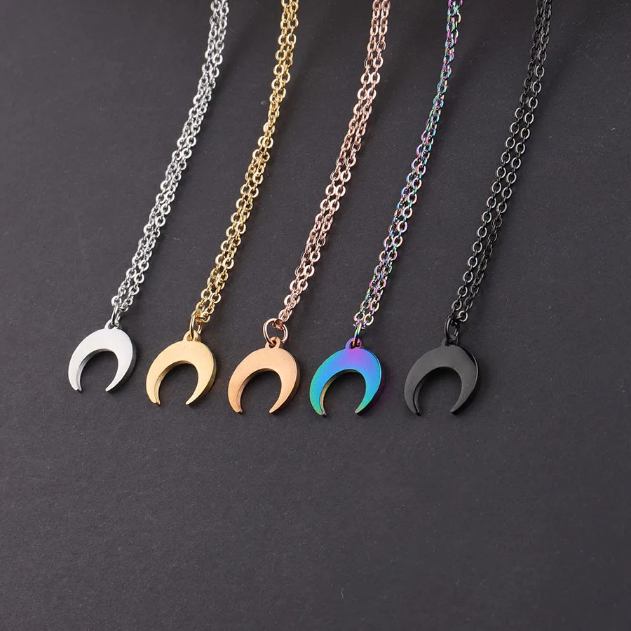 

10pcs 45cm Mirror Polished Stainless Steel Personality Crescent Horn Necklace Fashion Pendant Necklaces Metal Women jewelry