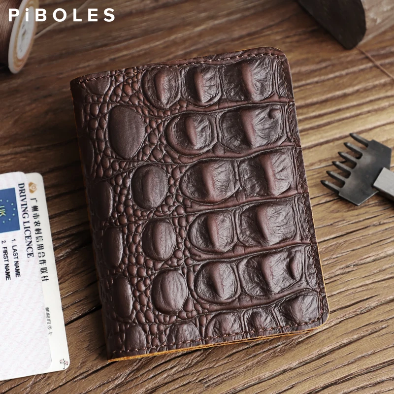 Retro Crocodile Pattern Card Holder Handmade Genuine Leather Credit Card Case Driver License Slot Wallet Purse Pouch Men Women