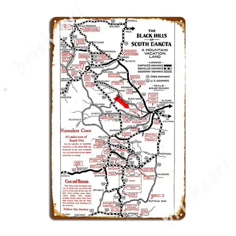 1938 Black Hills South Dakota Road Map Metal Signs Mural Painting Party Designing Club Home Tin sign Posters