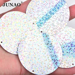 JUNAO 100g 50mm brokat kolor srebrny szycie duże laserowe cekiny Flatback okrągłe błyskotki Scrapbooking do sukienki rzemieślnicze