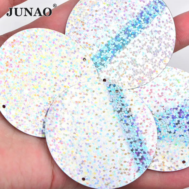 JUNAO 100g 50mm Glitter Silver Color Sewing Large Laser Sequins Flatback Round Paillettes Scrapbooking For Dress Handcraft