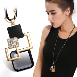 Crystal Geometric Necklaces & Pendants For Women Collier Femme Fashion Long Statement Necklace Accessories Sweater Chain Jewelry