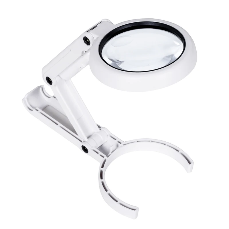 Portable Handheld Magnifying Glass with LED Lights Foldable Desktop Magnifying Glass for Newspaper Reading Magnifier Repair Tool