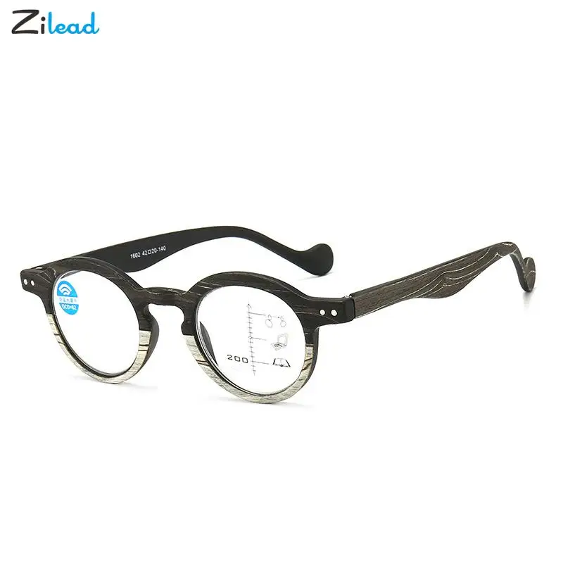 

Zilead +1/+../+3.5 Intelligent Progressive Reading Glasses Wood Grain Round Frame Reading Glasses Simplicity Hyperopia Glasses