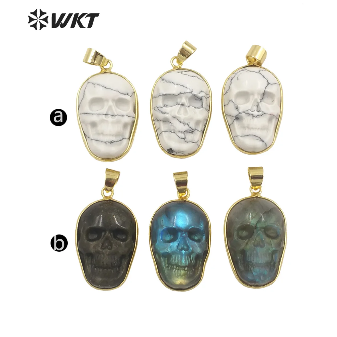 WT-P1749   Procurement Fashion Skull Shaped Natural Stone Pendant Gold Necklace For Halloween Accessory Gifts