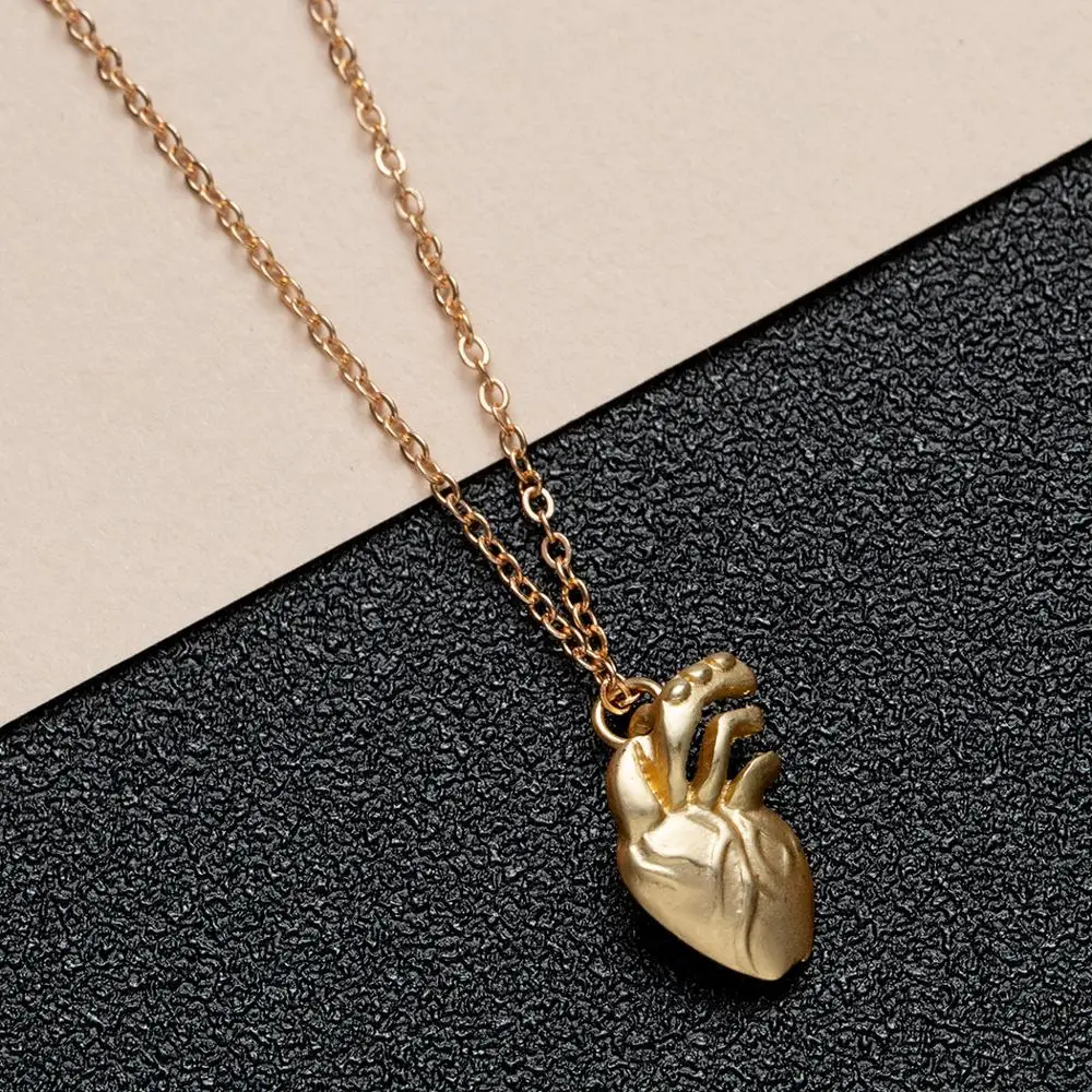 Chandler Gold Color Plated Anatomical Heart Necklace One Side Vivid Human Organ Chain Pendant Collares Nurse Medical Nurse