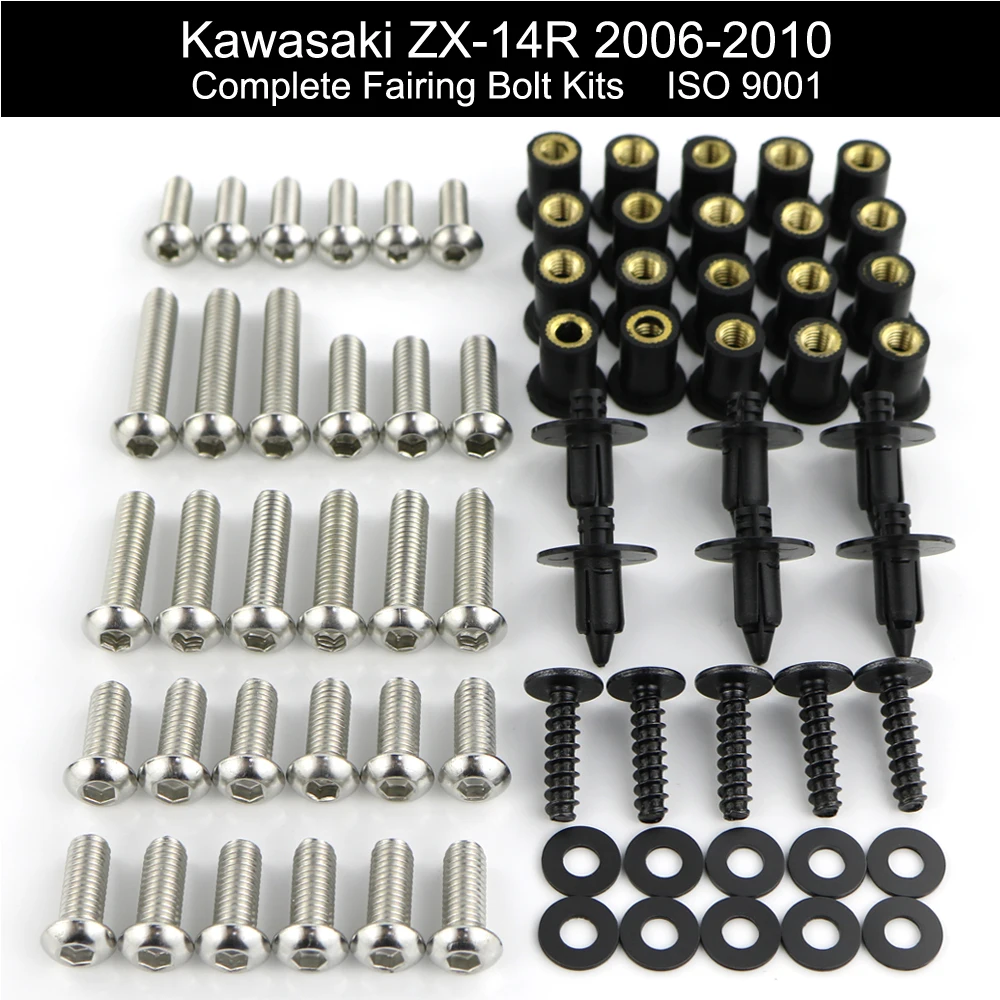 

Fit For Kawasaki ZX14R ZX 14R 2006 2007 2008 2009 2010 Complete Full Fairing Bolts Kit Speed Nuts Fairing Clips Stainless Steel