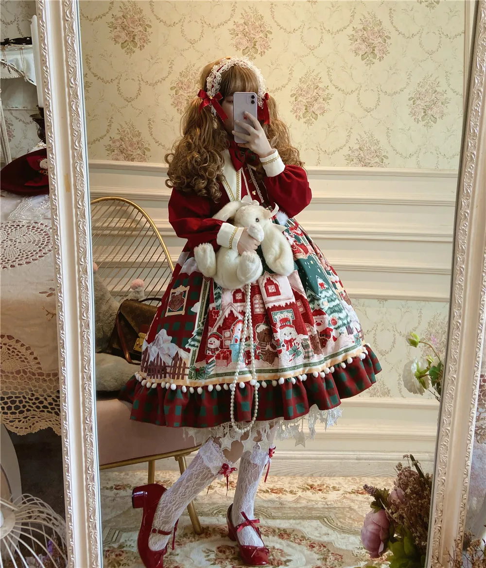 Robe princesse Lolita pour fête thé, tenue de noël, taille haute, style victorien, Kawaii, gothique, Op Loli, Cosplay