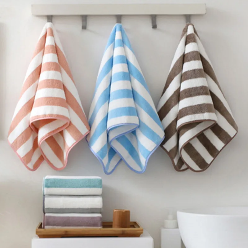 Flannel bath towel for Swimming pool bathroom soft absorbent Quick-Dry stripes fleece towel simple Microfiber Fabric