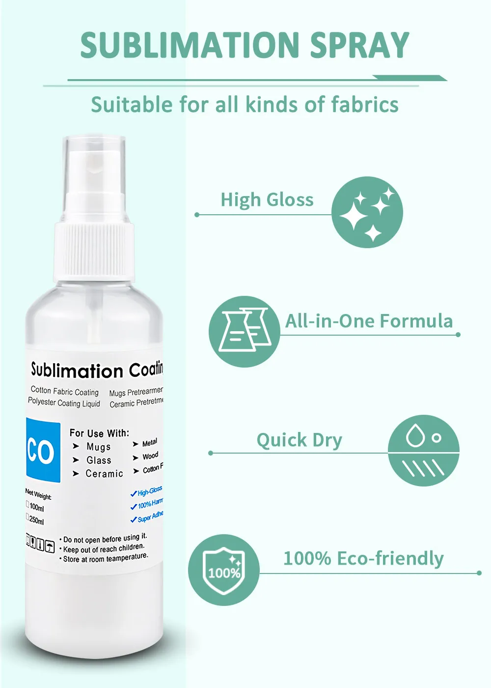 100ml Sublimation Coating Spray Suit For Pretreatment of 100% Cotton Materials Such as Clothes Hat All Fabric Quick-drying Spray