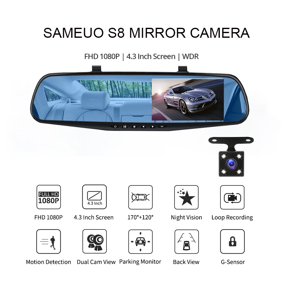 Car Dvr Mirror Camera Dash Cam Front and Rear Video Recorder 4.3inch Night Vision View Reverse Auto Recording Car Camera Dashcam