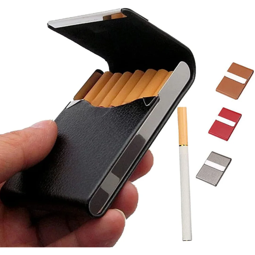 Leather Cigarette Case Box for Men and Women, Portable Cigarettes Holder, Moisture-Proof, Regular Size, 7Pcs Capacity