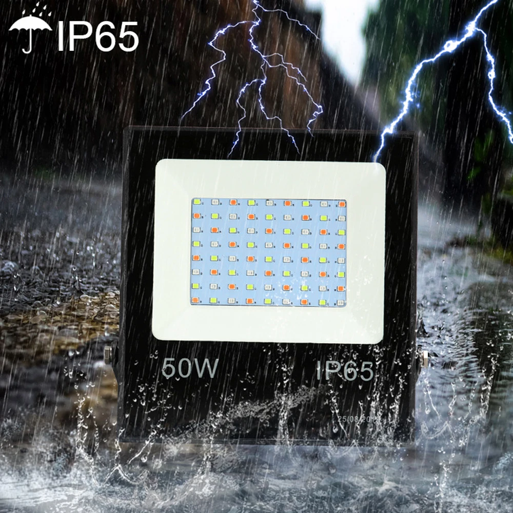 10W 30W 50W RGB LED Floodlight Waterproof AC 220V + Remote 16 Color Changing Outdoor Garden Yard Spotlight Reflector Lamps