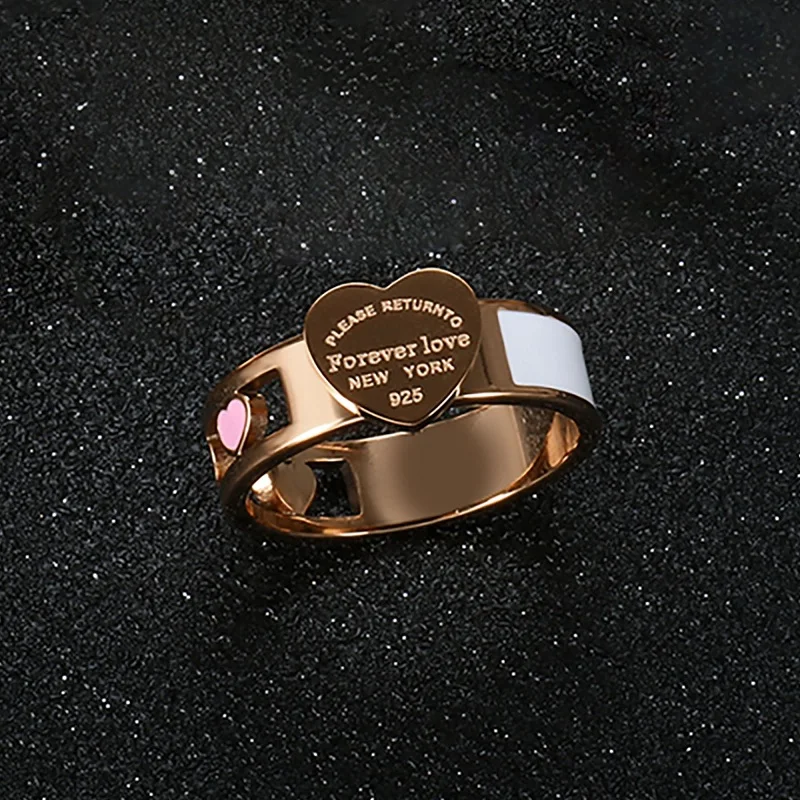 Mode hohle bunte Herz ringe Edelstahl großes Herz Tag weißen Muschel ring für Frauen Mädchen weibliche Männer Hochzeits schmuck