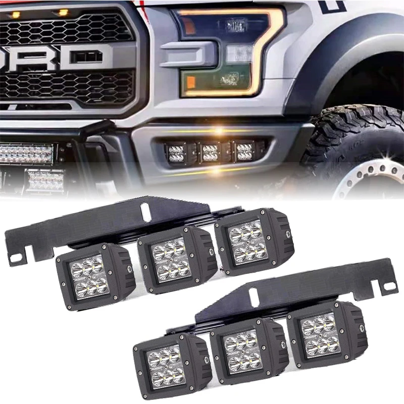 18W Headlight Front Bumper LED Fog Lights with Mounting Brackets Set for Ford F150 SVT Raptor Truck 2017 2018 2019 2020