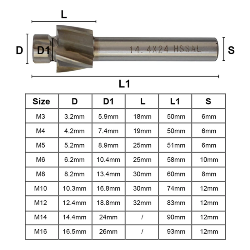 Countersink Drill 7x Cutter End Mill Set 4T Anti-high Temperature Durable Straight Shank Steel Stainless Tool M3-M12 517A